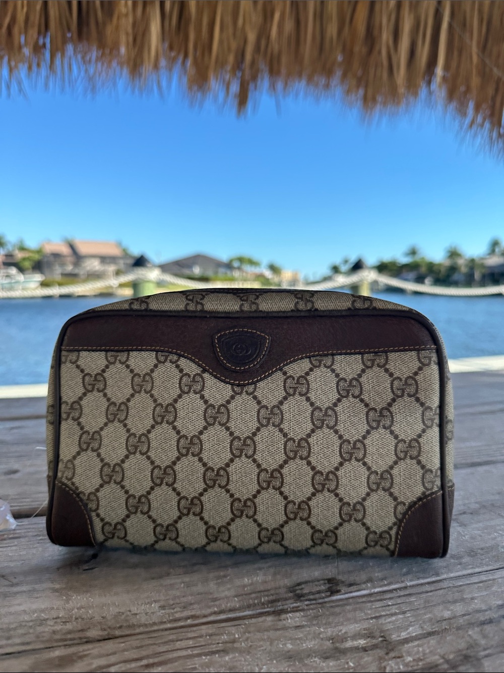 Gucci Beige and Brown Monogram Toiletry Pouch
